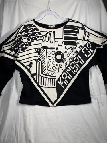 Kansai Yamamoto, Vintage Kansai Yamamoto Sweatshirt Black White Size Medium