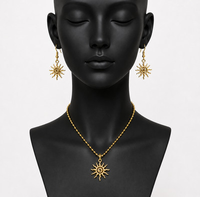 Set aus Halskette & Haken mit Anhänger im böhmischen Stil Spirale Sonne Wirbel vergoldet