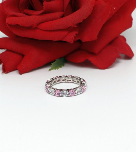 NWT JTV Pink & White CZ Eternity Band Ring Size 10 5.29g CAT RESCUE