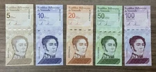 Venezuela 5-100 Bolivar Digital 5 Pieces Banknote Set, Digitales USA SELLER COA