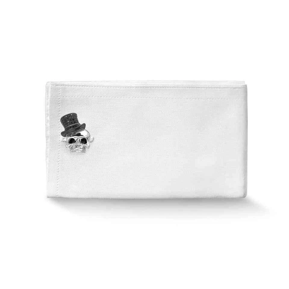 Juego de gemelos 935 Argentium calavera plateada con espinela negra de moda para hombre Foto 2 de 4