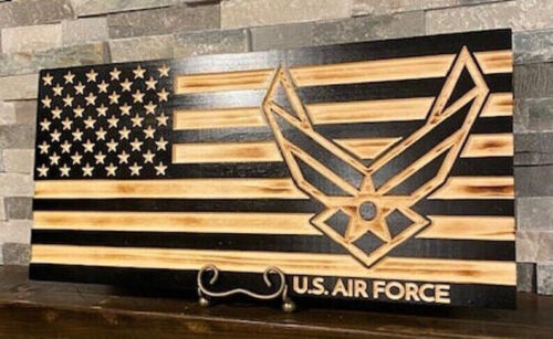 US Air Force Ali IN Legno Bandiera Design Fatti a Mano con Naturale Massiccio - Imagen 1 de 9