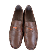 Donald J Pliner Brown Leather Driving Mocs Mens Slip On Shoes Orange Trim 13