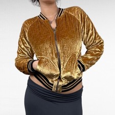 2000’s Metallic Gold Velvet Star Pattern Bomber Jacket