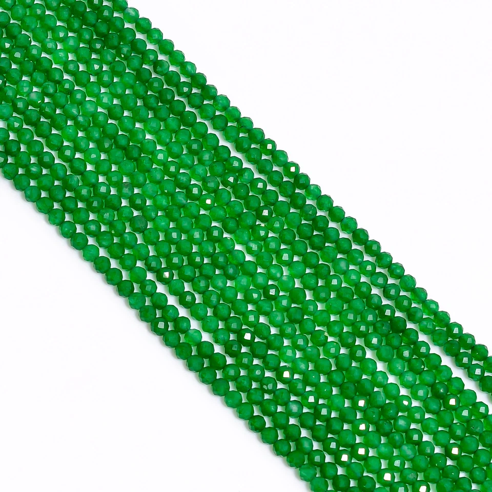 Cuentas facetadas con forma de rondelle de piedras preciosas de jade verde natural 3X3 mm filamento 13" EB263 Foto 2 de 2