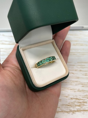 2.30tcw Round Cut Natural Emerald Channel Set 5.3mm Band - Yellow Gold 14K - Picture 6 of 9
