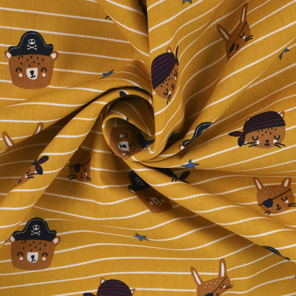 Baumwollstoff Popeline Streifen Pirat Hase Bär ocker braun blau 1,45m Breite - Bild 4 von 4