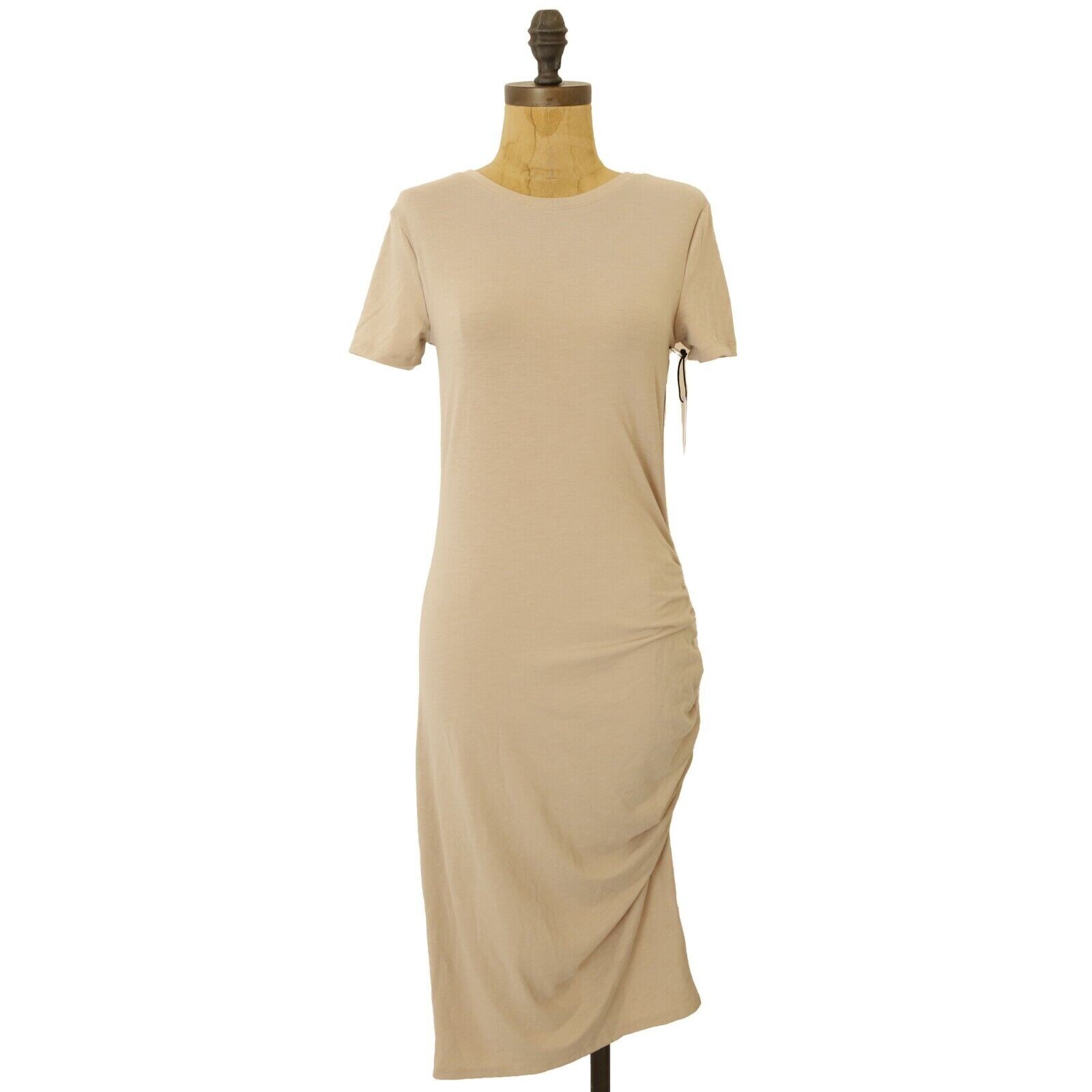 Treasure & Bond Womens Side Ruched Bodycon TShirt Dress Med Beige