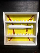 Softball Ring Display In Shape Of A Base With Custom Bat