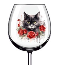 12x Gothic Cat Halloween Flowers Wine Glass Bottle Vinyl Sticker Decals t158