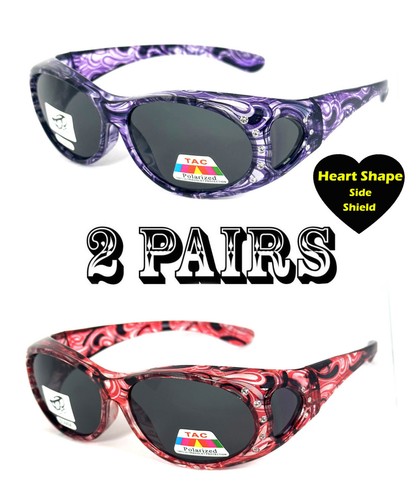 Women Oval Rhinestone Polarized Lens Cover Fit Over Sunglasses Heart Side Shield - Picture 19 of 26