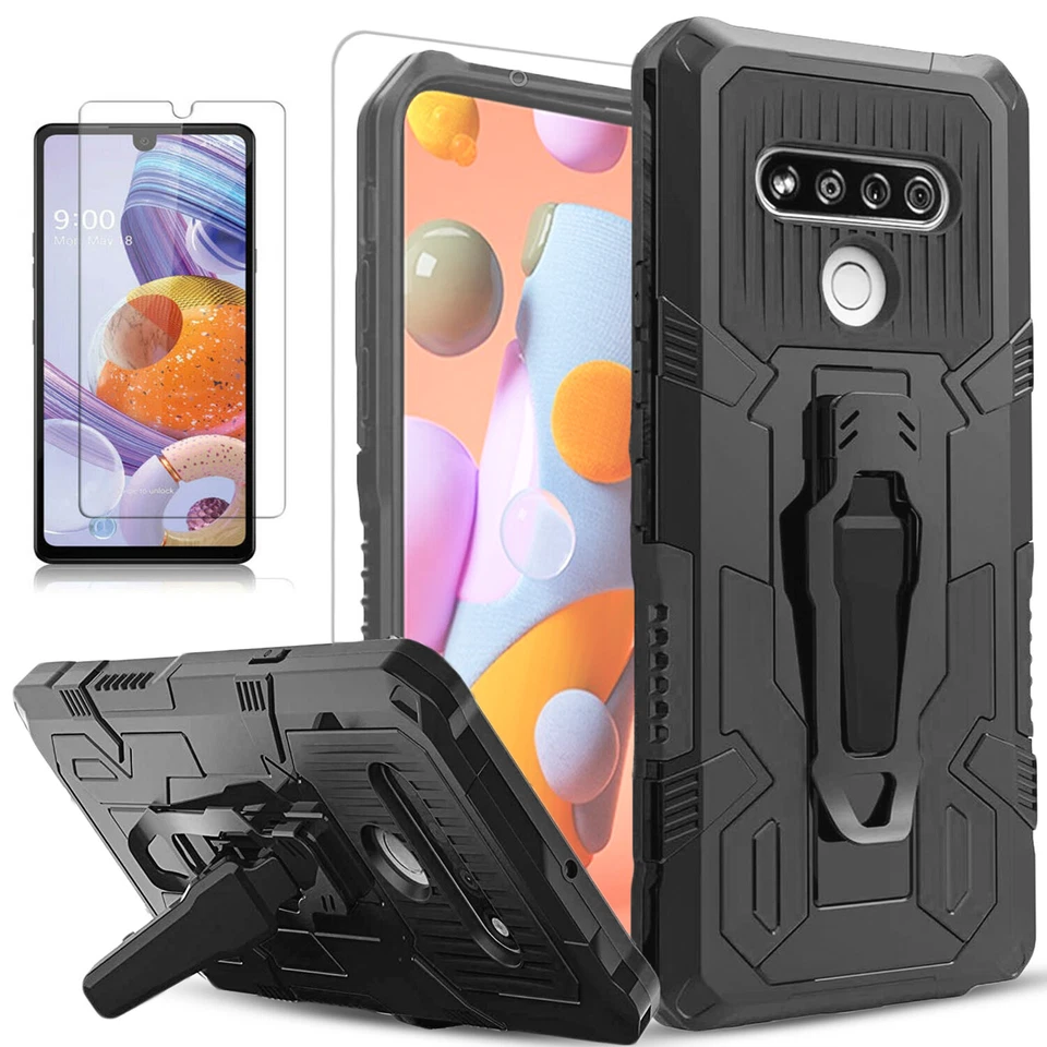 For LG Stylo 6 Case Phone Cover Kickstand Belt Clip + Tempered Glass Protector - Image 3 of 4