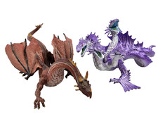 2 Safari Dragons: Brown Red Mountain Hydra Silver Metallic Purple Mythical Lot