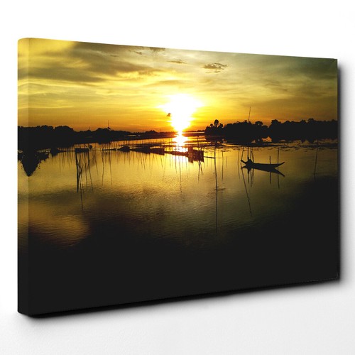 Bangladesh Sunset & Fishing Boats (2) Canvas Wall Art Print Framed Picture Decor - Picture 2 of 7