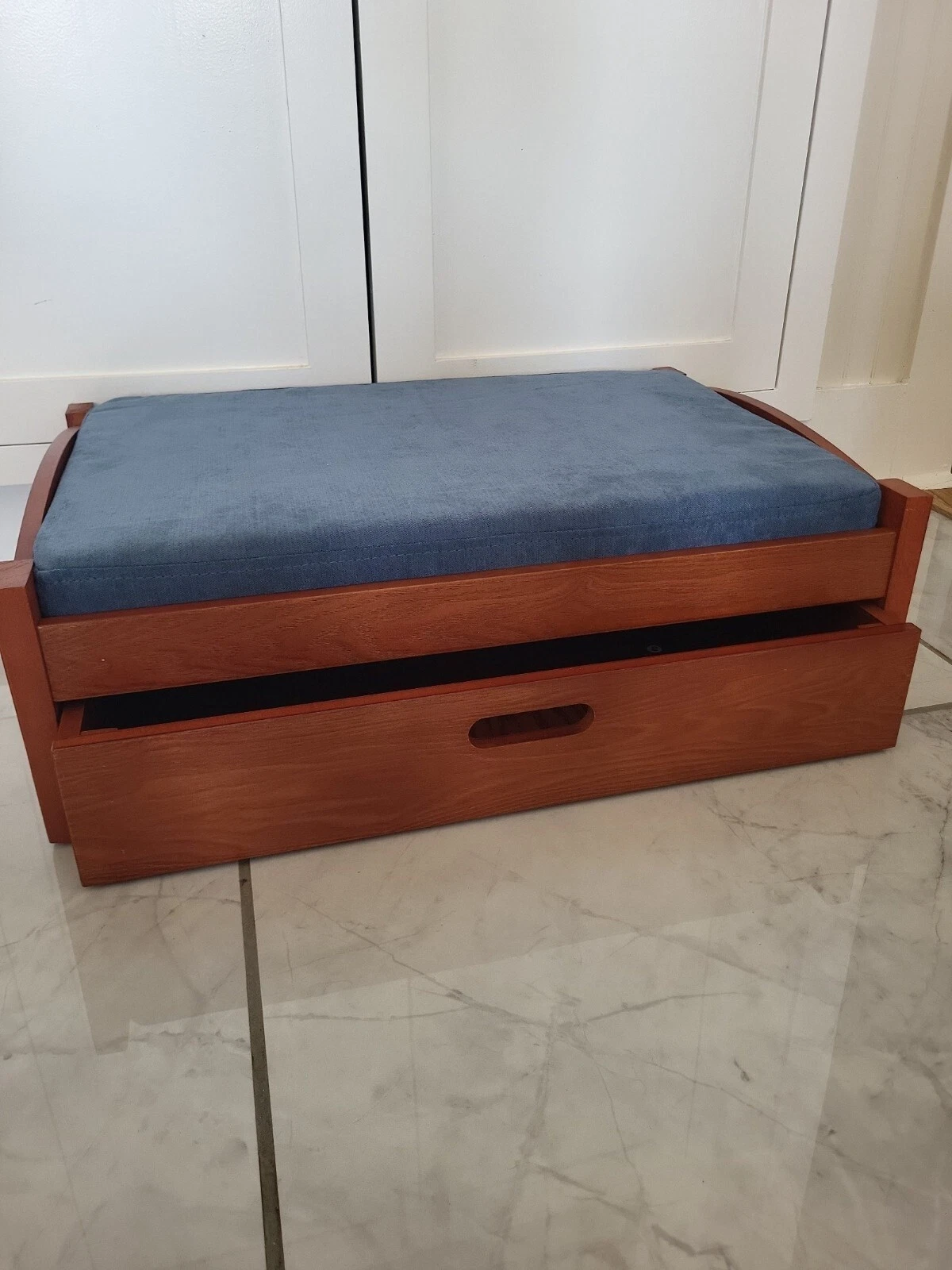 Pet Dog Cat Sleep Bed with Storage Drawer Wooden Plush Mat Pad