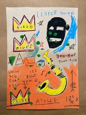 Jean-Michel Basquiat (fatto a mano) disegno tecnica mista su carta firmato e ...