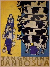PROPAGANDA POLITICAL VIETNAM DAIRY COW MILK PRODUCE POSTER ART PRINT BB2686B