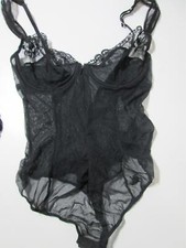Victoria Secret Women Size 34C Teddy Bodysuit Black Underwired Sheer Lace Zipper