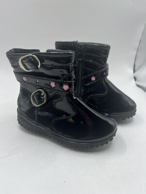 Mini Mango Girls Toddler Boots Size Black Patent Leather Floral