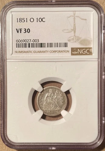1851-O NGC VF30 Liberty Seated Dime 10c - New Orleans Mint
