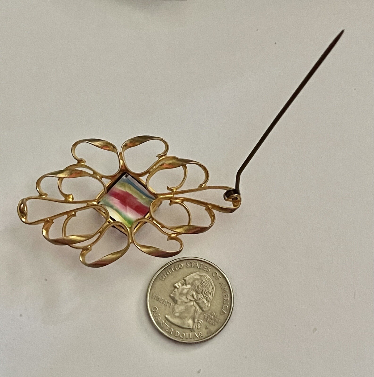 Antique Art Deco Square Czech Rainbow Iris Crystal Coiled Ribbon Gilt ...