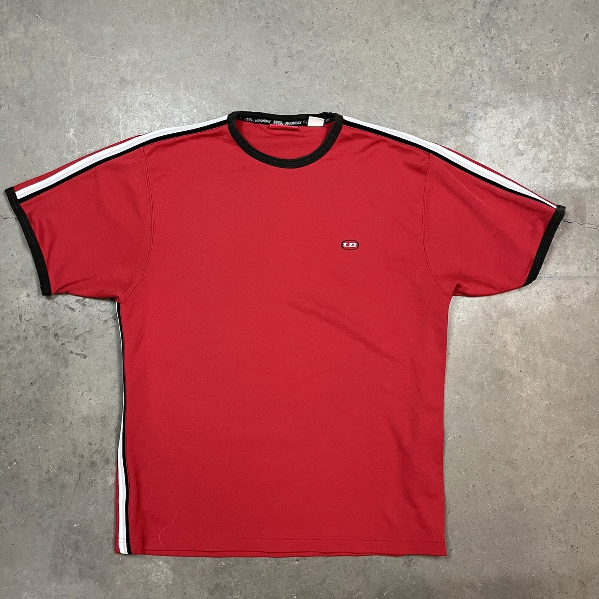 Vintage 90s Union Bay Striped Sleeves Cotton Poly T Shirt