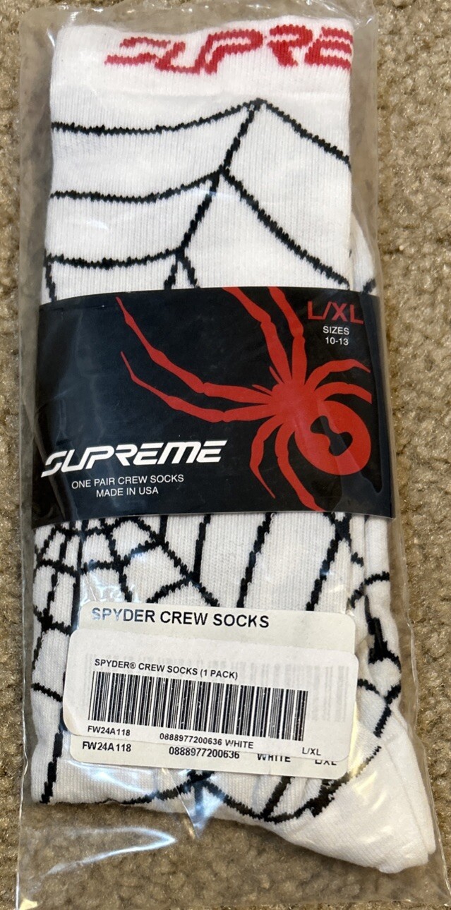 NWT Supreme x Spyder Crew Socks White Size L/XL FREE SHIPPING!