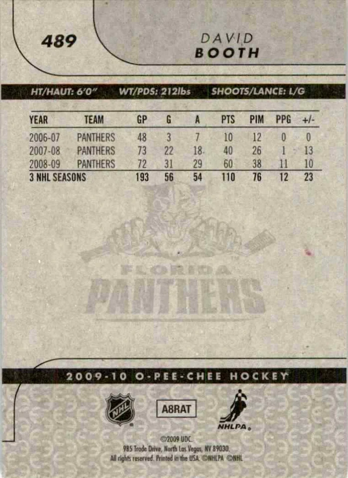 2009-10 O-Pee-Chee David Booth #489 - Image 2 of 2