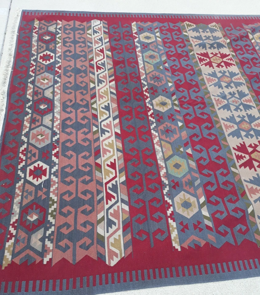 HUGE VINTAGE MACHINE WOVEN RUG SOUTHWESTERN NATIVE AMERICAN KILIM STYLE USED - Image 2 of 4