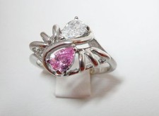 Sterling Silver Pink White Pear CZ Fashion Ring