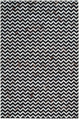 Leder Teppich handgefertigt Zig-zag Muster 150x240 cm Rug Kuhfell Handmade braun - Bild 1 von 4