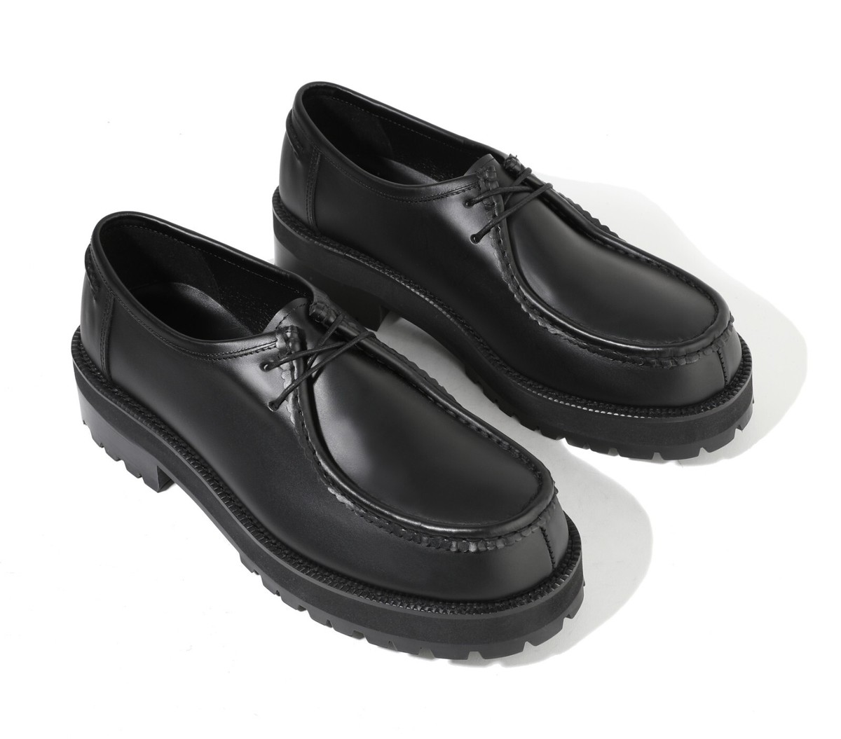 Firenze Atelier Men's Matte Black Leather Wallabee Moc Toe Derby