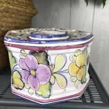 Coimbra Portugal Pottery Floral Single Stem Tulip Flower Vase Planter Octagon