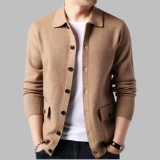 Men Fit Knitted Cardigan Jacket Warm Casual Slim Sweater Jumper Lapel Coat Soft