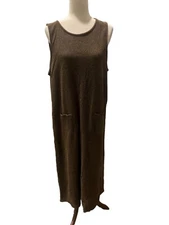 Vintage Sweater Dress Jumper Maxi  Knit Overall Tweed Brown Pockets 90s Large
