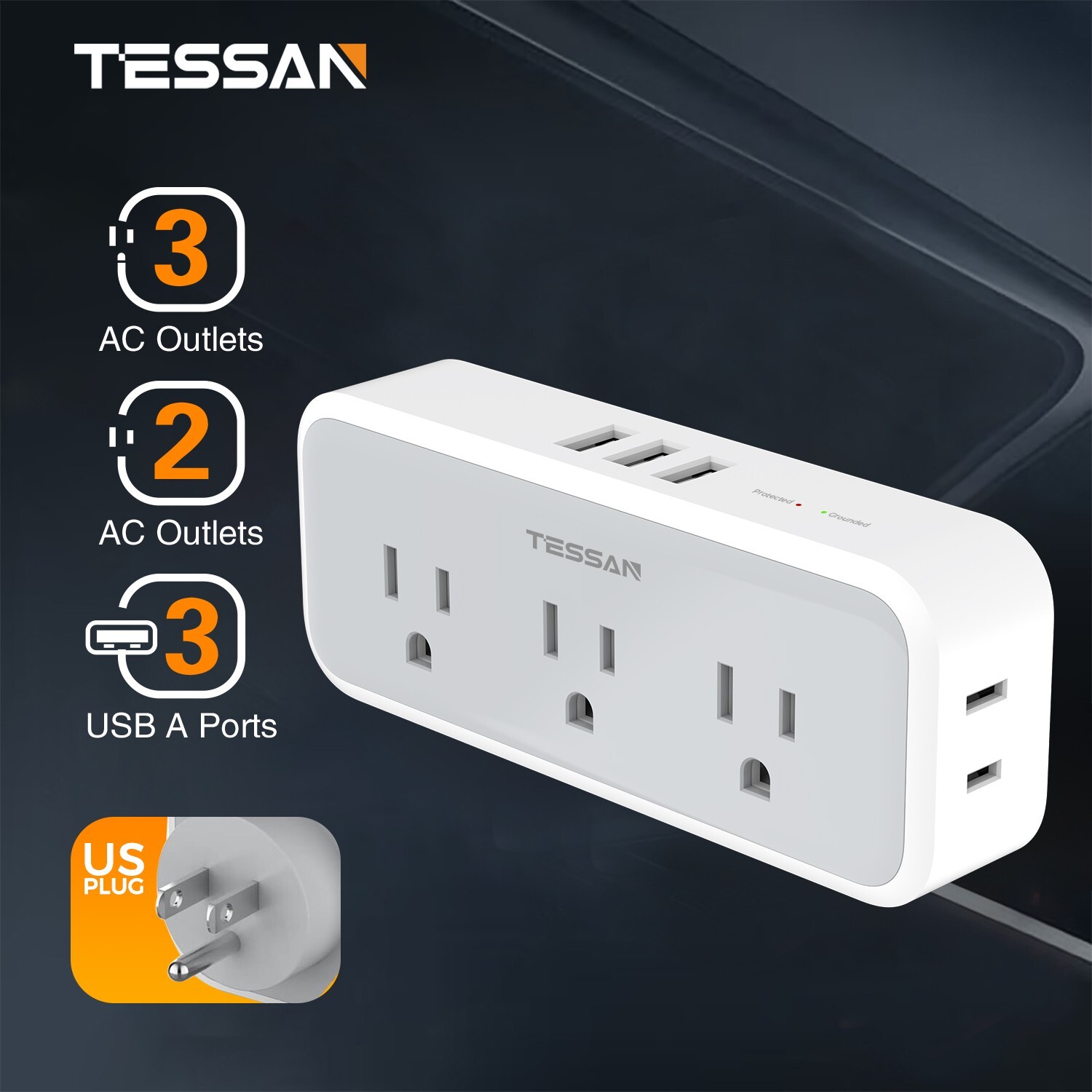 Wall Surge Protector 5 Outlet Extender 3 USB Charger Adapter  for Home Office