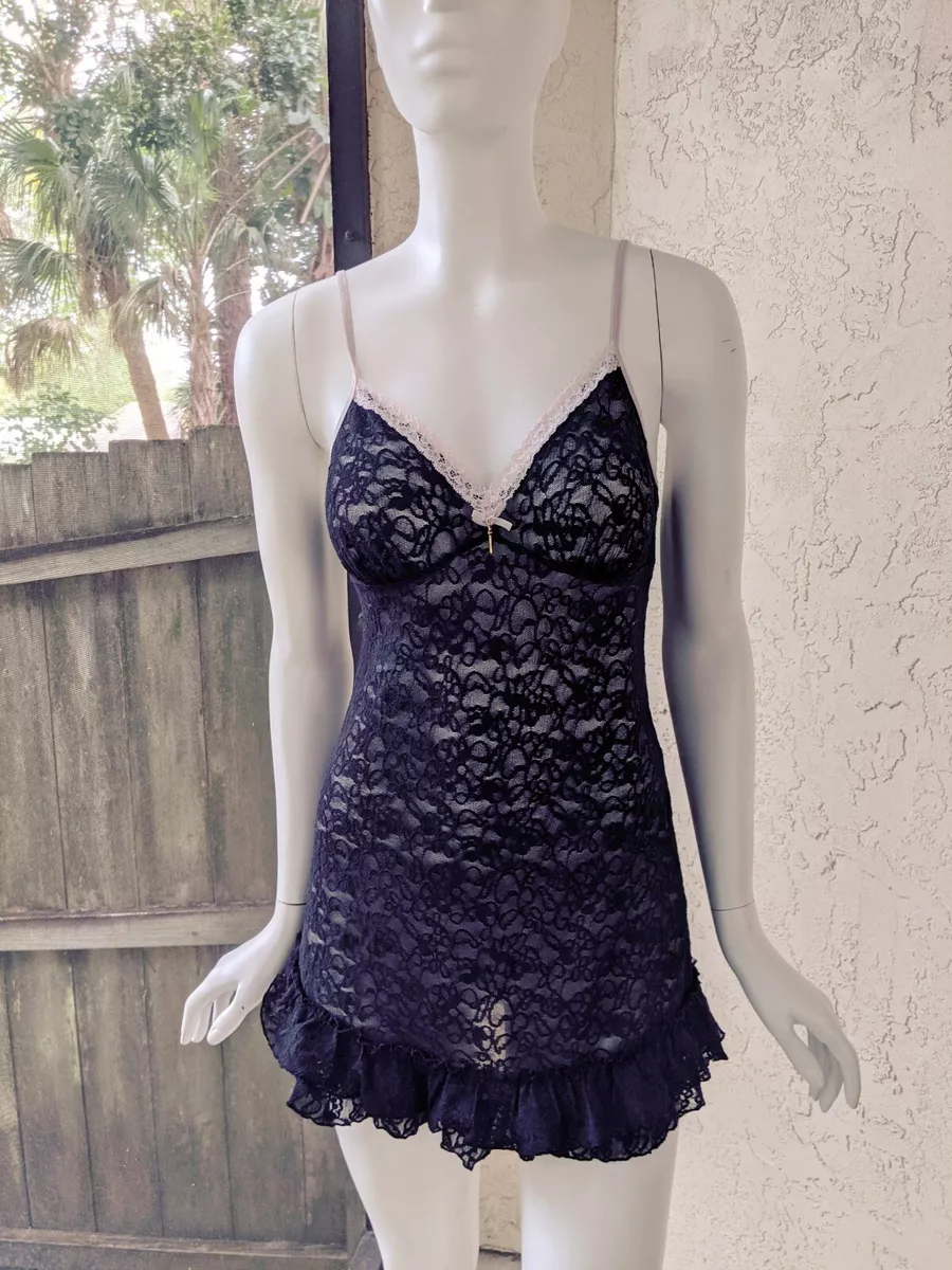 Victoria’s Secret Sheer Mesh Lace Black Floral Ruffle Lingerie Negligee  Small