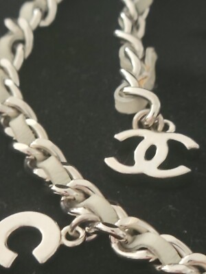 AUTH VINTAGE CHANEL LOGO LETTERING CHARMS SILVER CHAIN GRAY AUTH VINTAGE CHANEL LOGO LETTERING CHARMS SILVER CHAIN GRAY