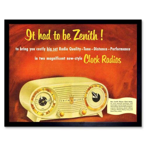 Advert Clock Radio Zenith Red Yellow 12X16 Inch Framed Art Print - Afbeelding 1 van 24