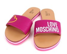 Love Moschino PURPLE FAUX LEATHER FLAT BEACH SHOES FLIP FLOPS SWIMWEAR Sz 37 EU