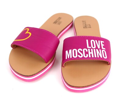 Love Moschino Sliders Moschino Slides Pink LOVE MOSCHINO Leather