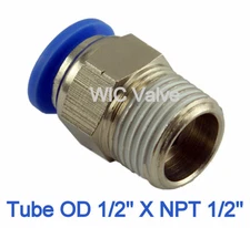 Male Straight Connector Tube OD 1/2 X NPT 1/2 Pneumatic Air Push In Fitting 5pcs