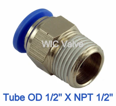 WIC VALVE Male Straight Connector Tube OD 1/2 X NPT 1/2 Pneumatic Air Push In Fitting 5pcs