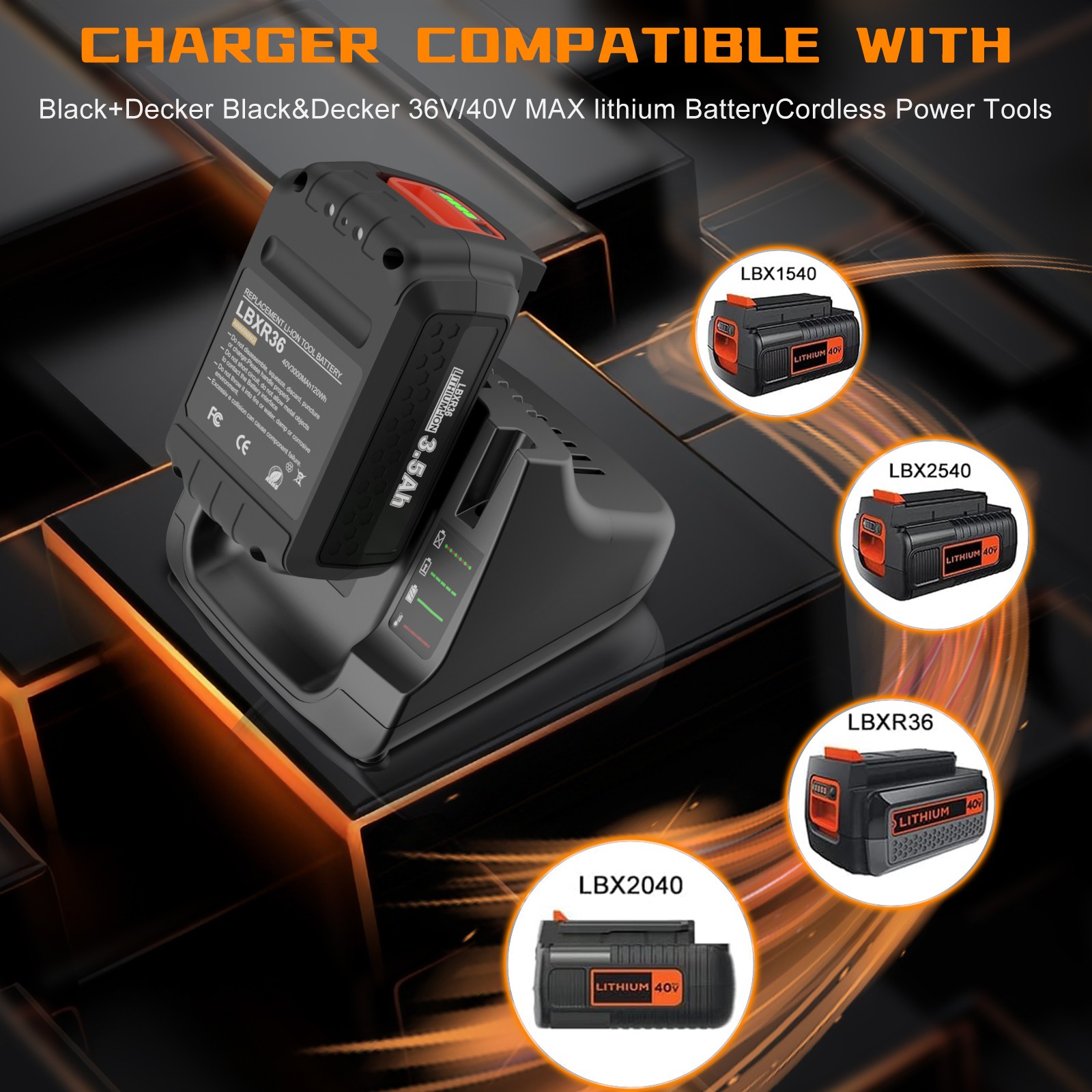 Max Fast Charger 40V for Black Decker Lithium Battery LBXR36 LBXR2036 LCS36
