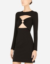 DOLCE & GABBANA Cutout Black Jersey Minidress With Ring Embellishment, IT 44 NEW