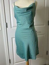 Urban Outfitters Teal Satin Slip Mini Dress Cowl Neck Adjustable Straps S