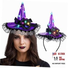 Halloween Headband Light Up Witch Hat Headbands Cosplay Costume Party A-purple