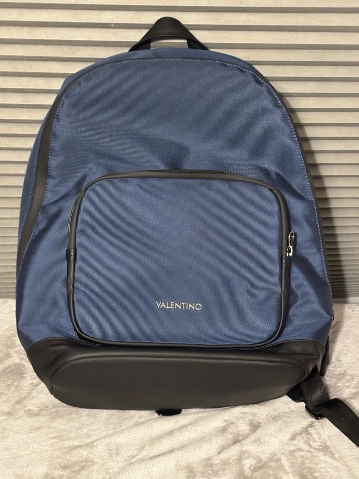 Auténtica Mochila de Cuero Valentino by Mario Azul Oscuro/Plateado/Negro Excelente Foto 2 de 4