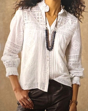 SUNDANCE CATALOG Annalynn Eyelet White Blouse Shirt MEDIUM Orig $138