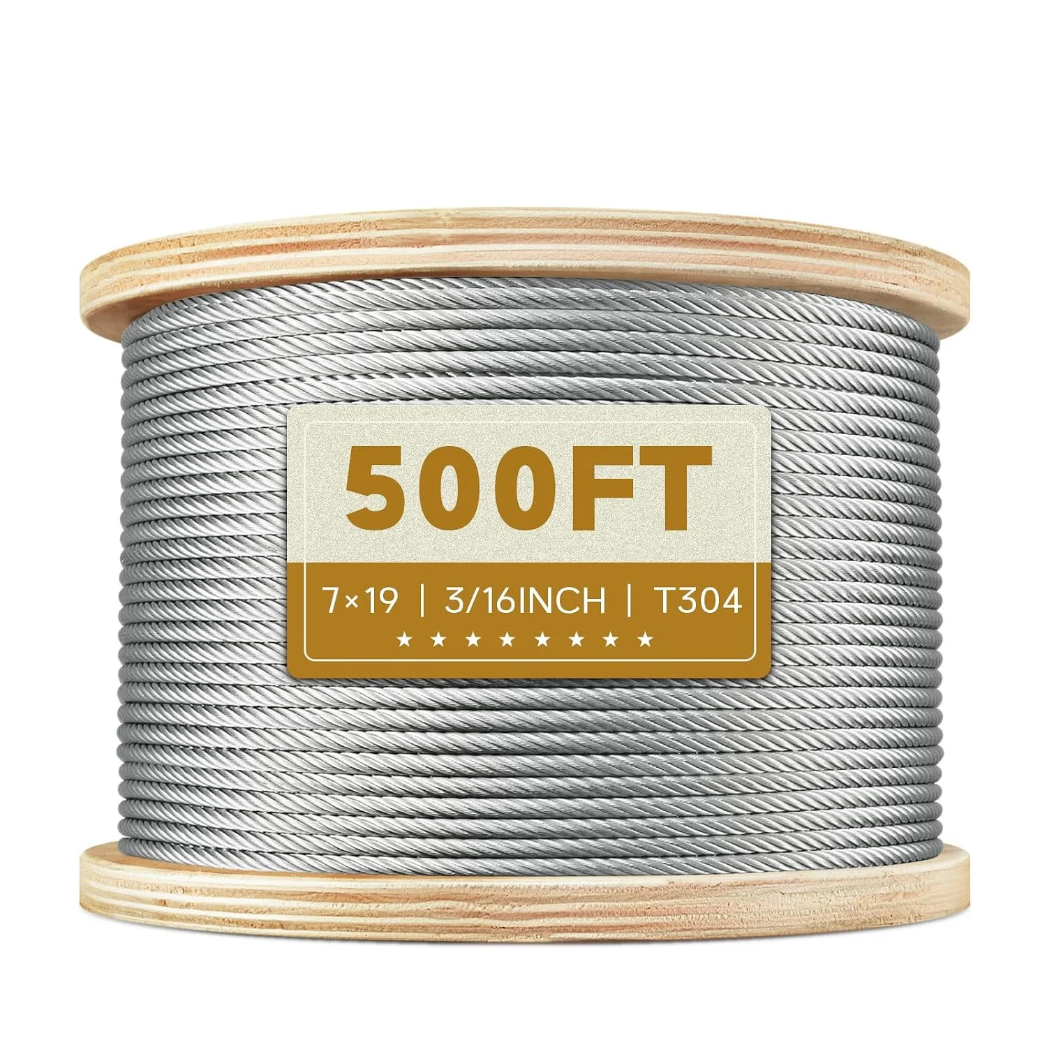 Uimoso T304 3/16" Stainless Steel Cable 7x19 500ft Steel Wire Rope Winch Cable